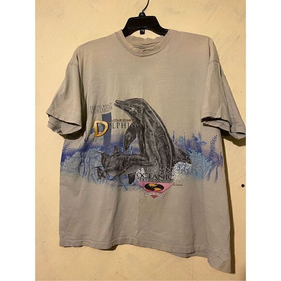 Vintage Bottle-Nosed DOLPHIN Distressed Tshirt EDISTO BEACH SC Limited Edition O - Picture 2 of 12